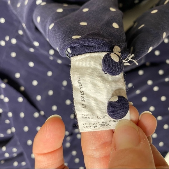 Anthro Maria Stanley 100% Silk Polka Dot Popover Blouse Blue Medium - Picture 4 of 8